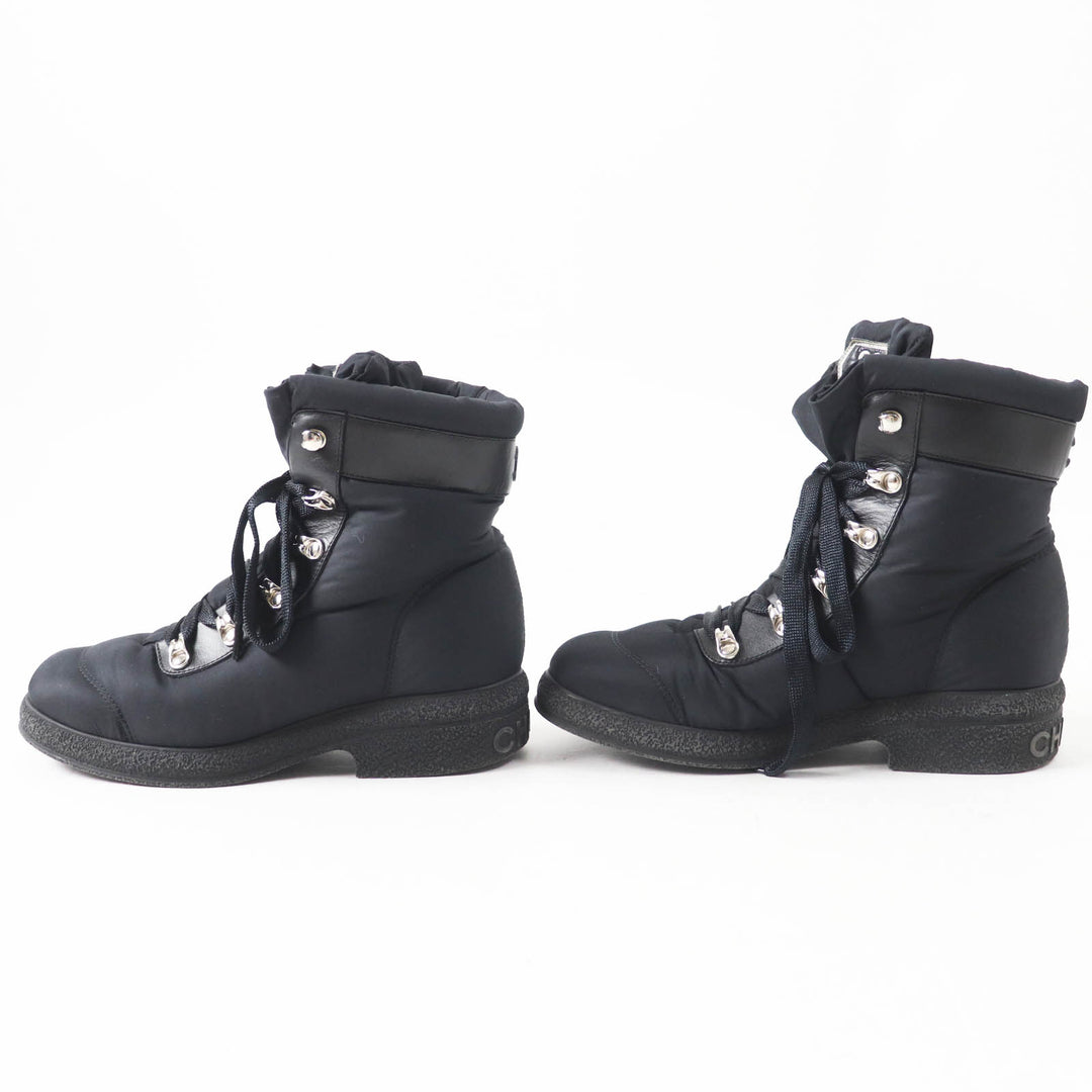 Great CHANEL boots COCONEIGE COCONEIGE COCO Mark Leather Short black Women 36