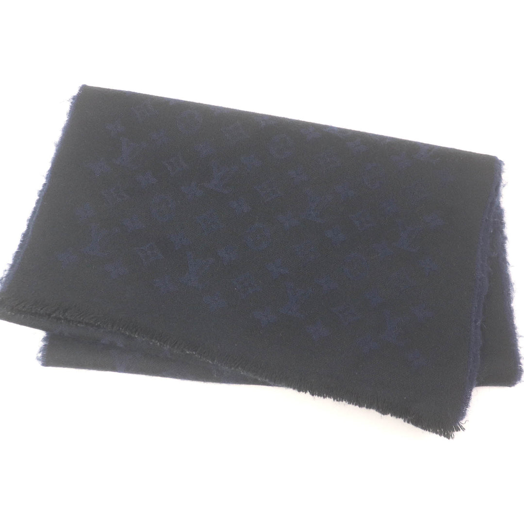 Great LOUIS VUITTON Scarf Monogram all-over Black navy cashmere mens M71615