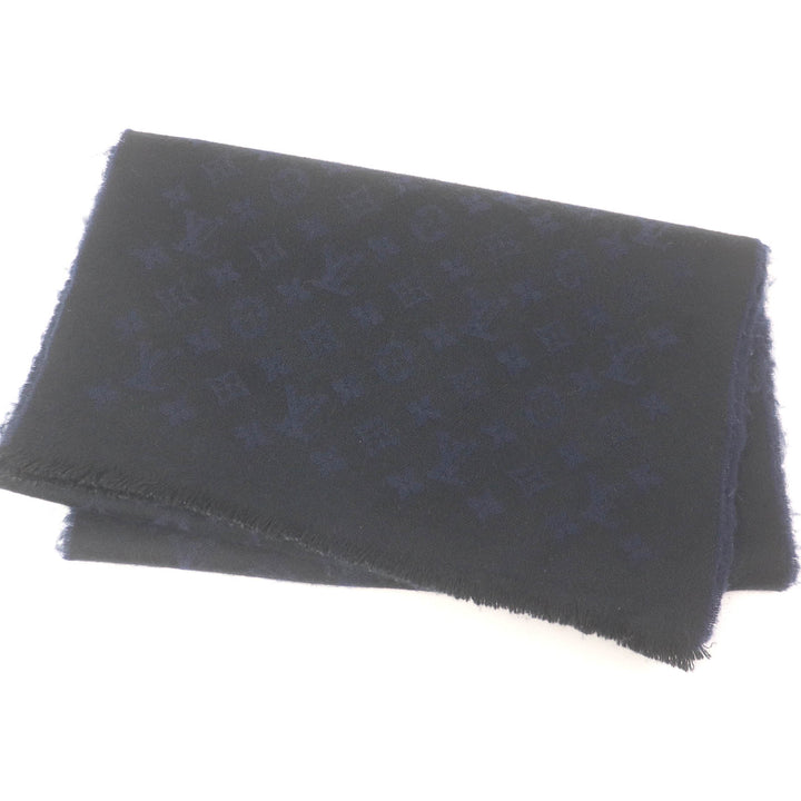 Great LOUIS VUITTON Scarf Monogram all-over Black navy cashmere mens M71615