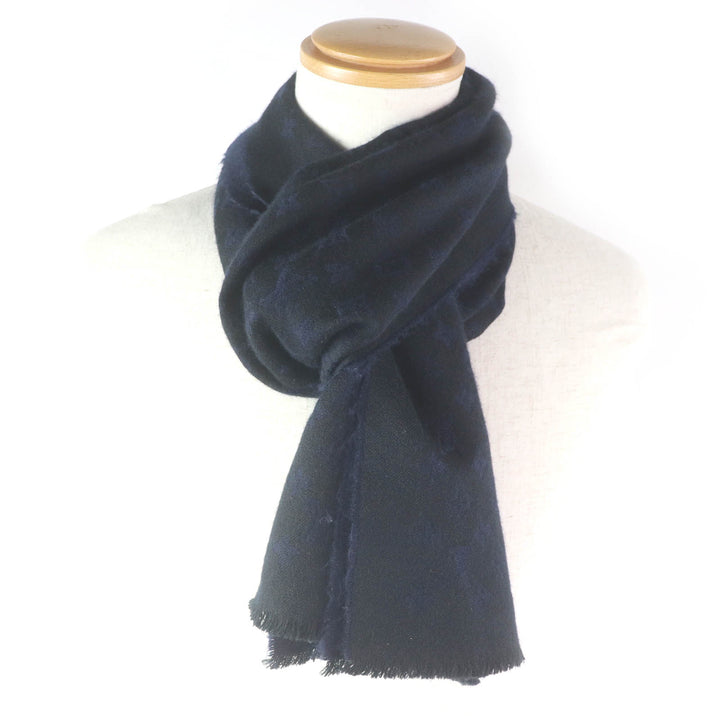 Great LOUIS VUITTON Scarf Monogram all-over Black navy cashmere mens M71615