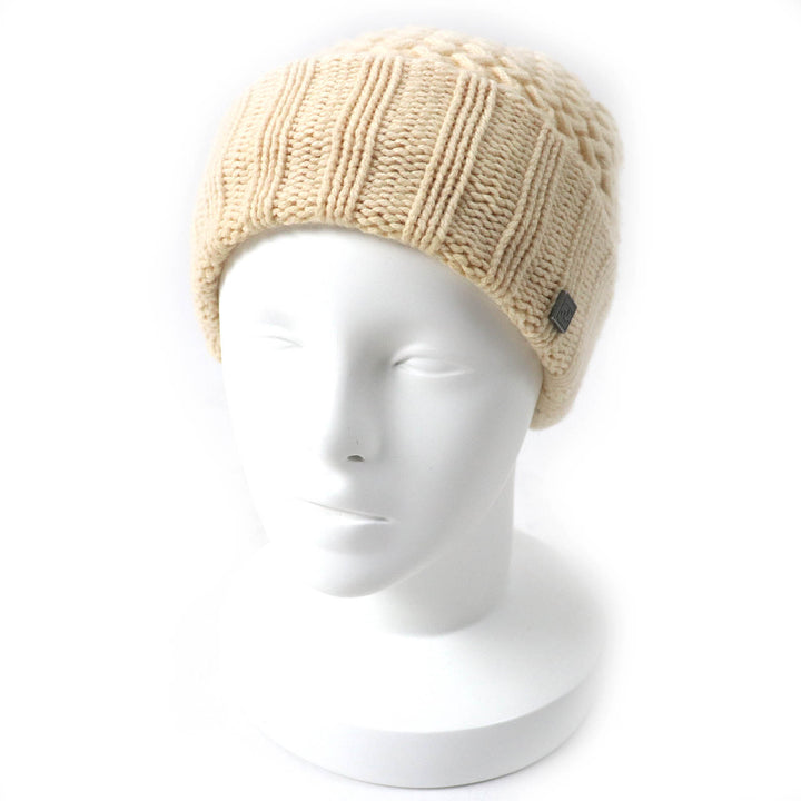 Very Good CHANEL Knit cap COCO Mark Plate Knit Hat Ivory cashmere Women