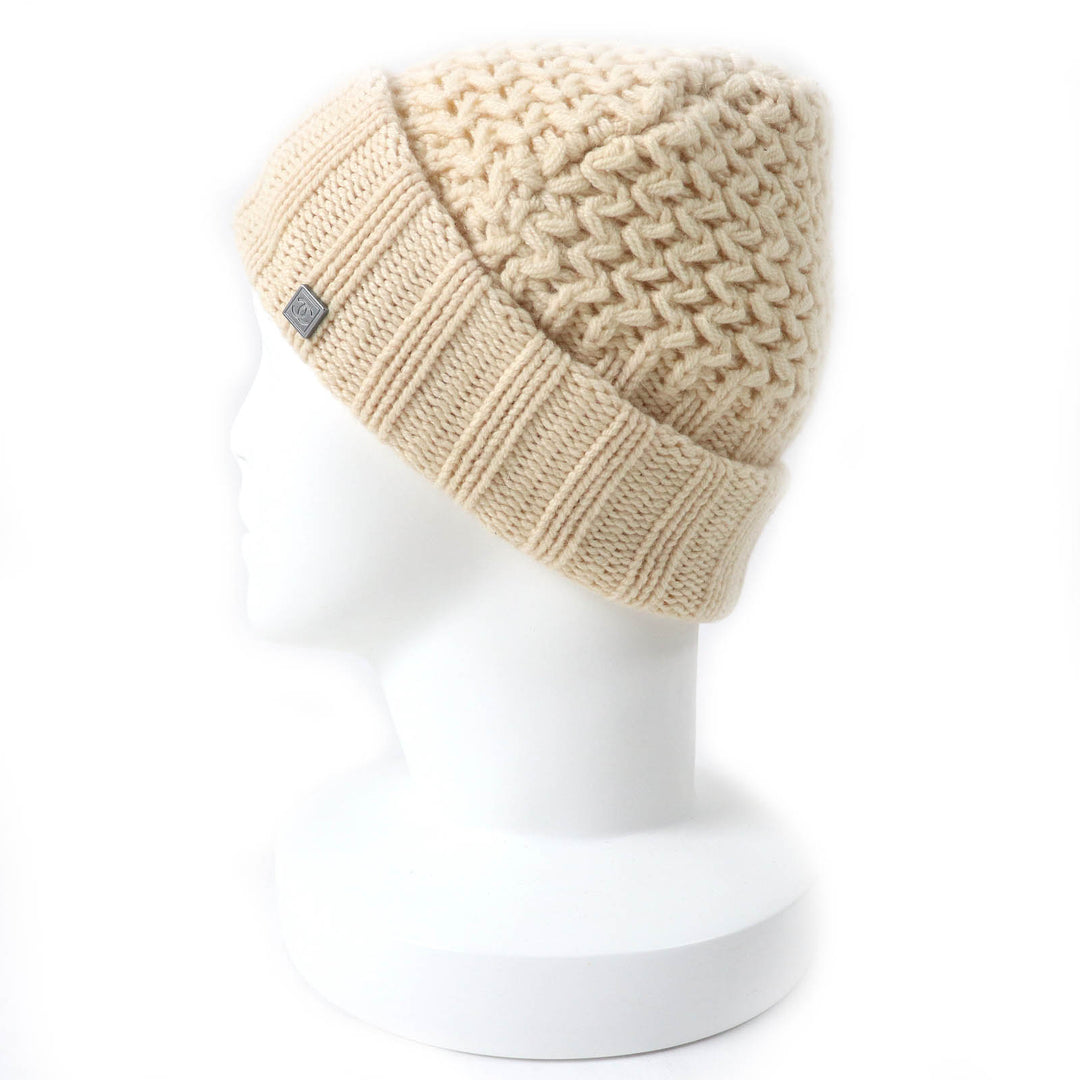Very Good CHANEL Knit cap COCO Mark Plate Knit Hat Ivory cashmere Women