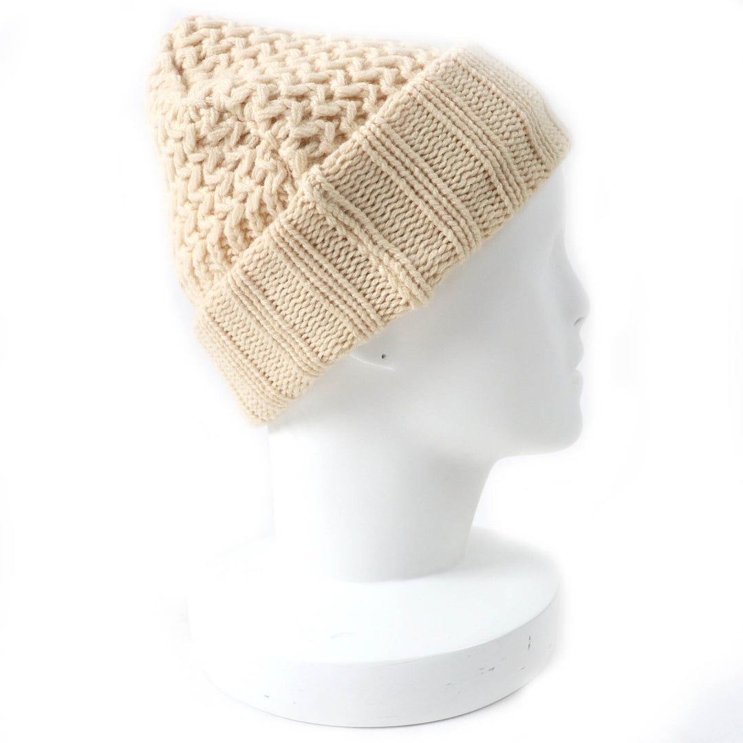 Very Good CHANEL Knit cap COCO Mark Plate Knit Hat Ivory cashmere Women