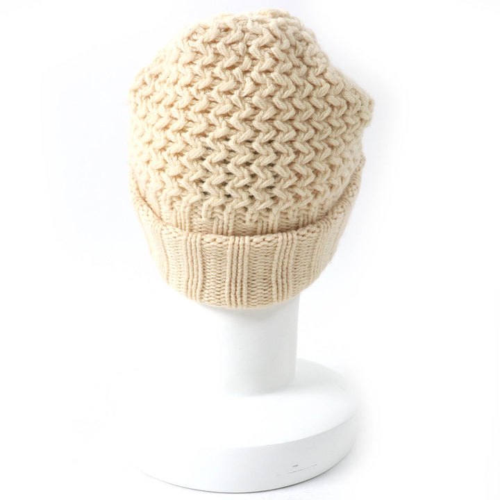 Very Good CHANEL Knit cap COCO Mark Plate Knit Hat Ivory cashmere Women