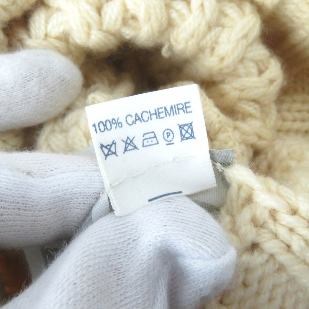 Very Good CHANEL Knit cap COCO Mark Plate Knit Hat Ivory cashmere Women