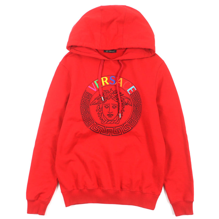 Great VERSACE hoodie Medusa Print Logo Embroidered Hoodie Pullover Red cotton mens S