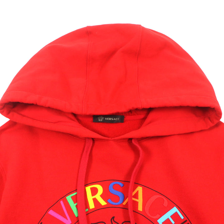 Great VERSACE hoodie Medusa Print Logo Embroidered Hoodie Pullover Red cotton mens S