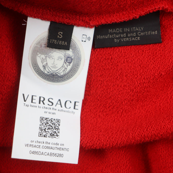 Great VERSACE hoodie Medusa Print Logo Embroidered Hoodie Pullover Red cotton mens S