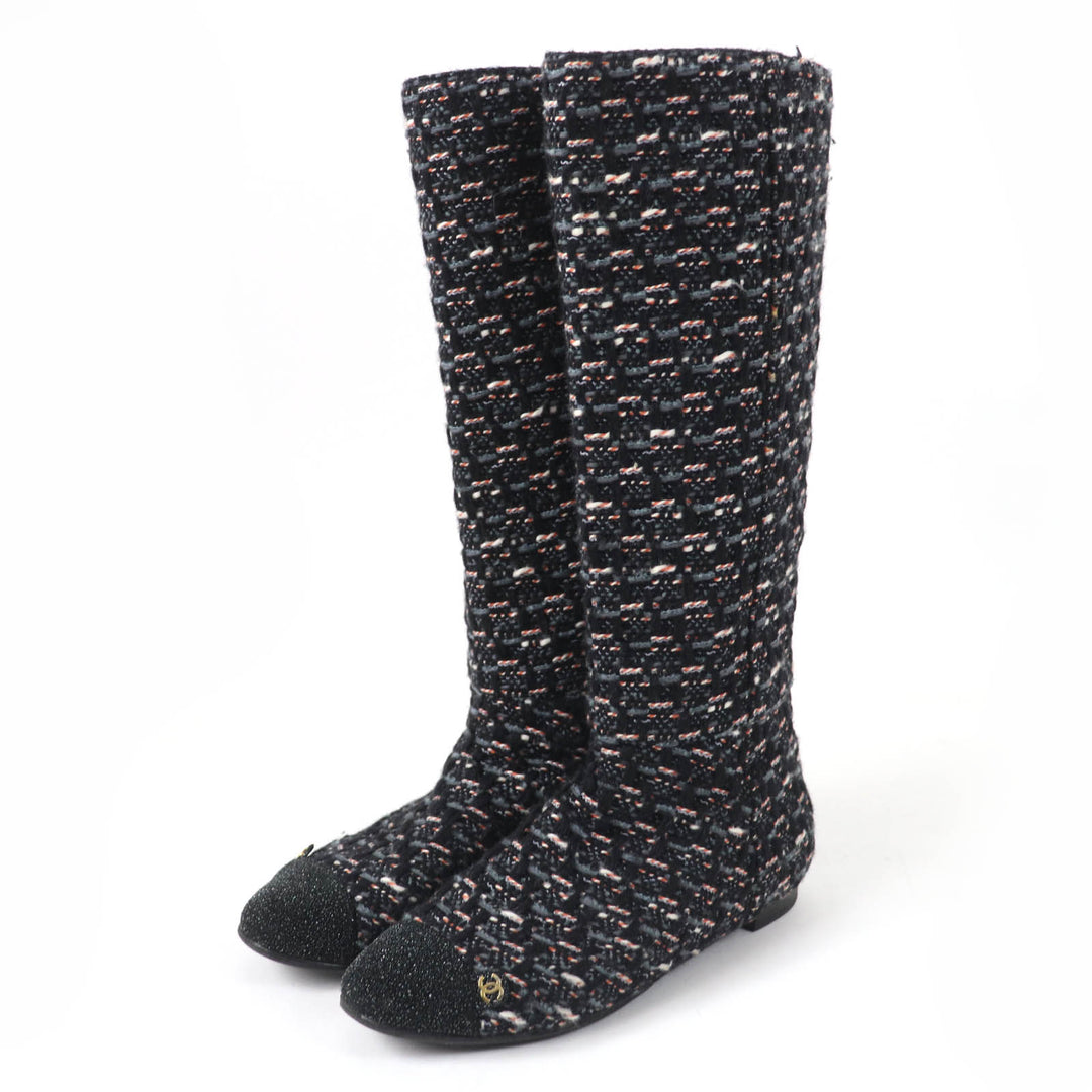 Great CHANEL Knee-high boots COCO Mark Back Zip Tweed multicolor Women 35.5 G27884