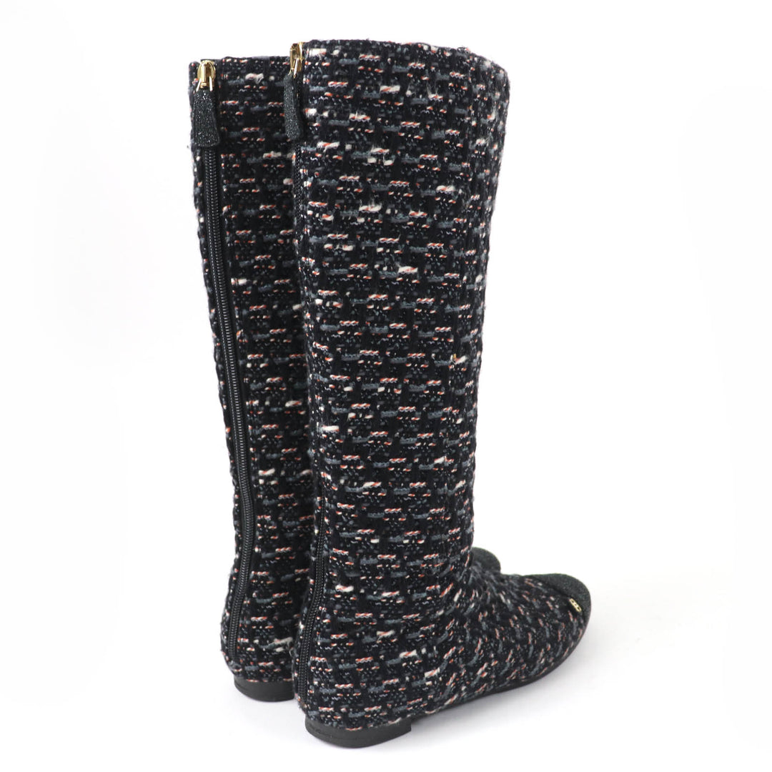 Great CHANEL Knee-high boots COCO Mark Back Zip Tweed multicolor Women 35.5 G27884