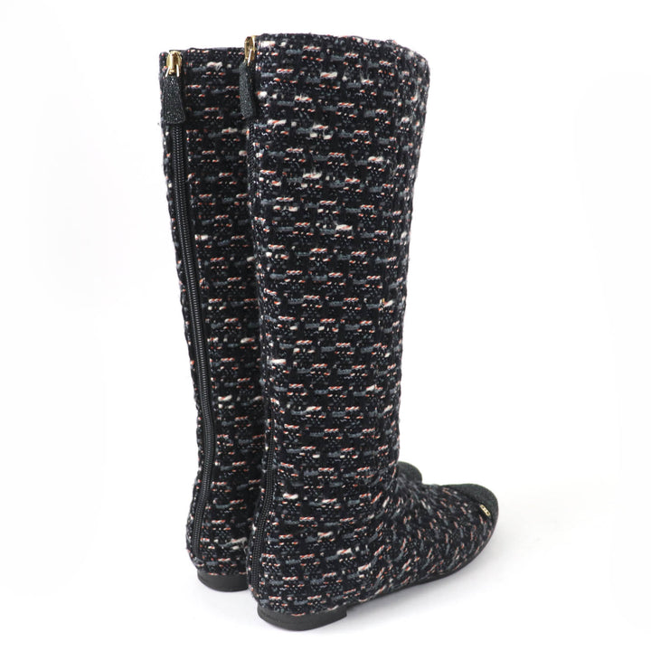 Great CHANEL Knee-high boots COCO Mark Back Zip Tweed multicolor Women 35.5 G27884