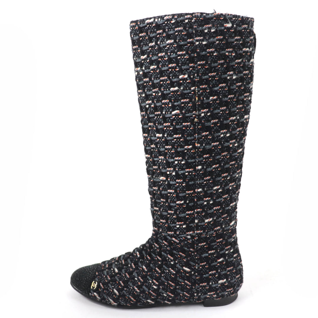 Great CHANEL Knee-high boots COCO Mark Back Zip Tweed multicolor Women 35.5 G27884