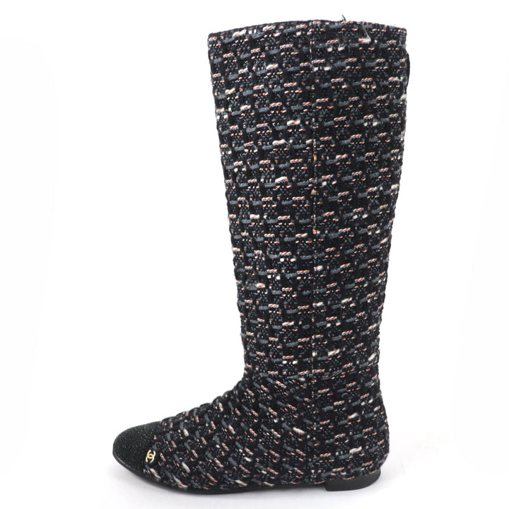 Great CHANEL Knee-high boots COCO Mark Back Zip Tweed multicolor Women 35.5 G27884