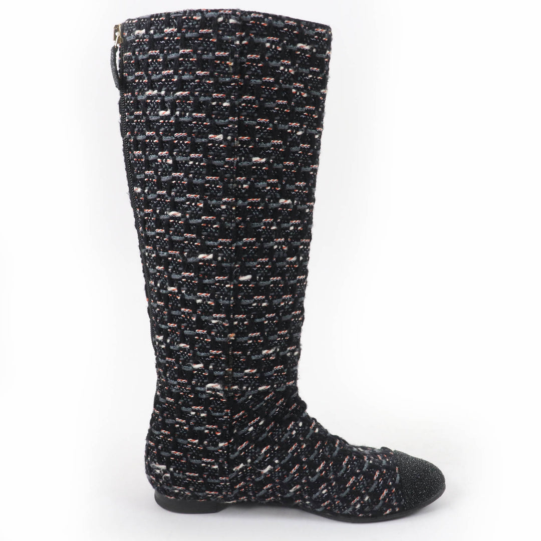Great CHANEL Knee-high boots COCO Mark Back Zip Tweed multicolor Women 35.5 G27884