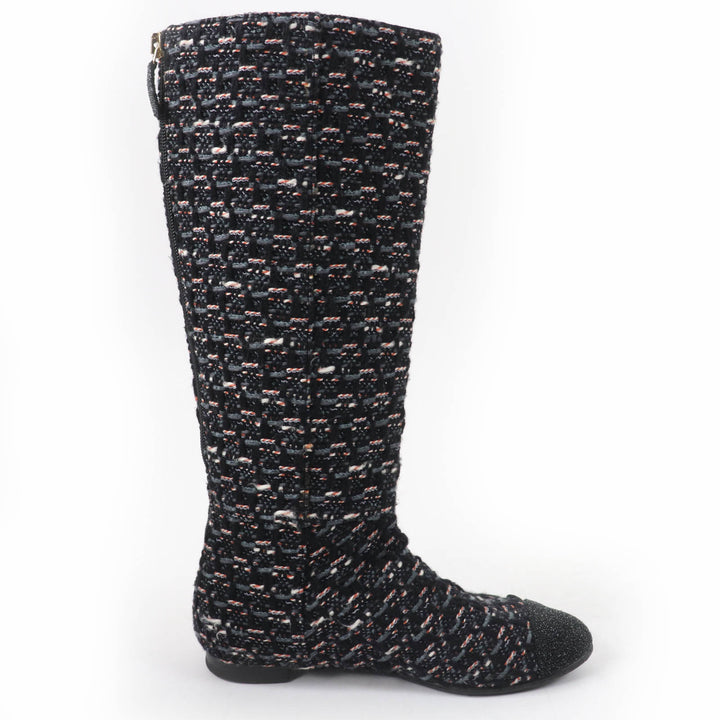 Great CHANEL Knee-high boots COCO Mark Back Zip Tweed multicolor Women 35.5 G27884
