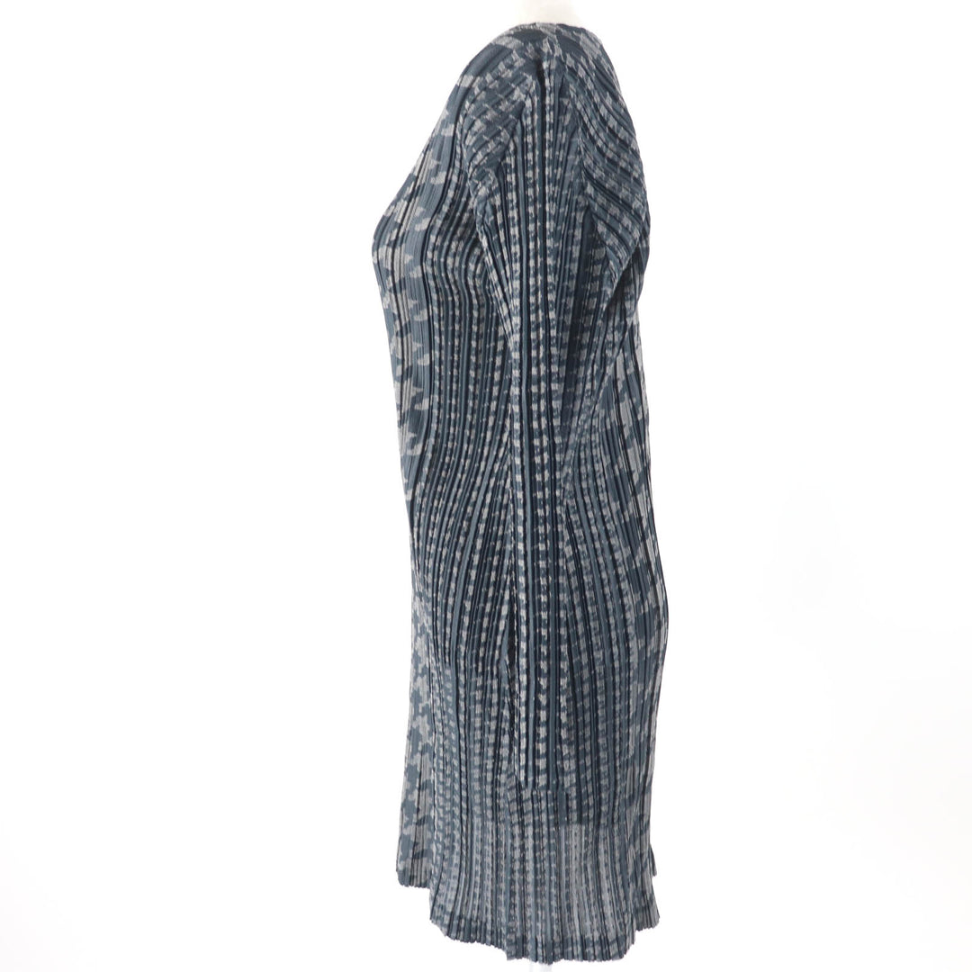 Great PLEATS PLEASE one piece Houndstooth Pattern V-Neck Charcoal gray 3 PP53-JT626