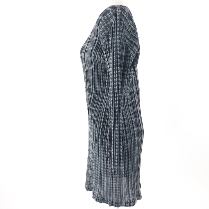 Great PLEATS PLEASE one piece Houndstooth Pattern V-Neck Charcoal gray 3 PP53-JT626