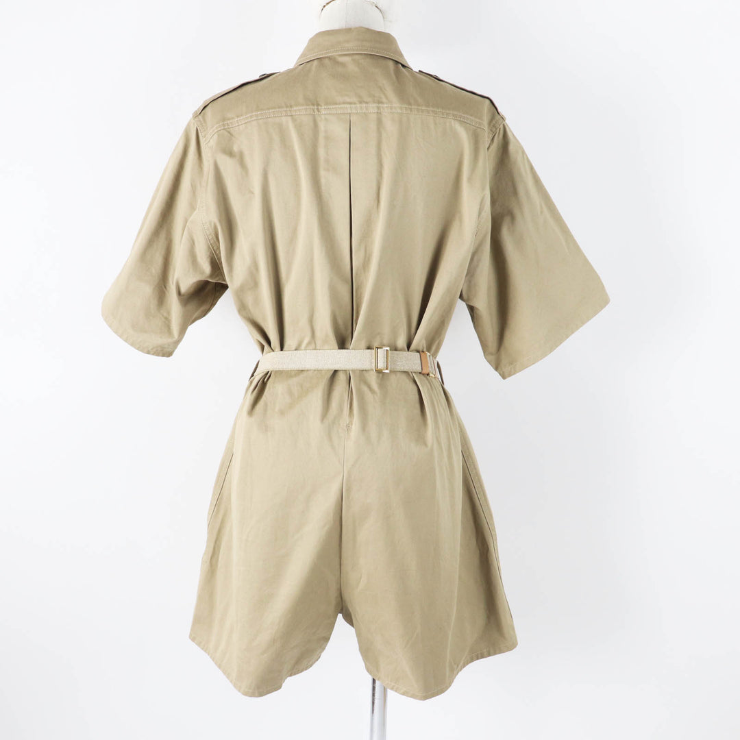 Excellent PRADA Tsunagi Triangle logo belted short sleeve all-in-one/Women 36
