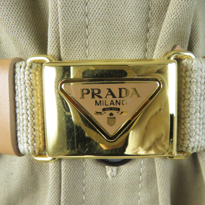 Excellent PRADA Tsunagi Triangle logo belted short sleeve all-in-one/Women 36