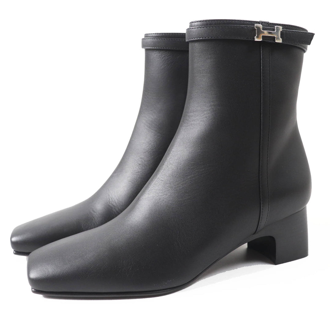 Pristine HERMES short boots Oh Mage H buckle black leather Women 36