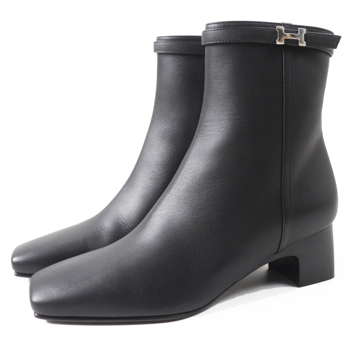 Pristine HERMES short boots Oh Mage H buckle black leather Women 36