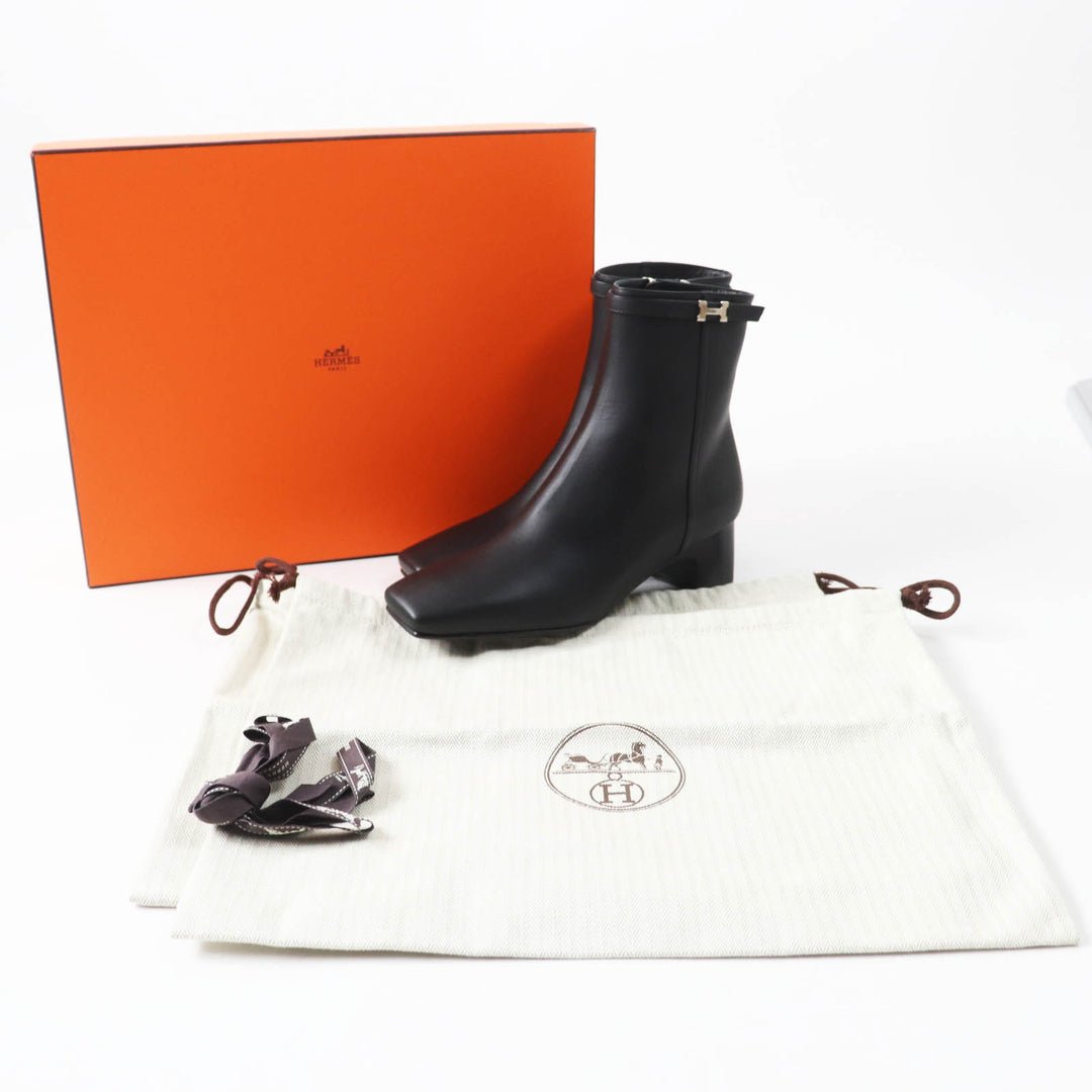 Pristine HERMES short boots Oh Mage H buckle black leather Women 36