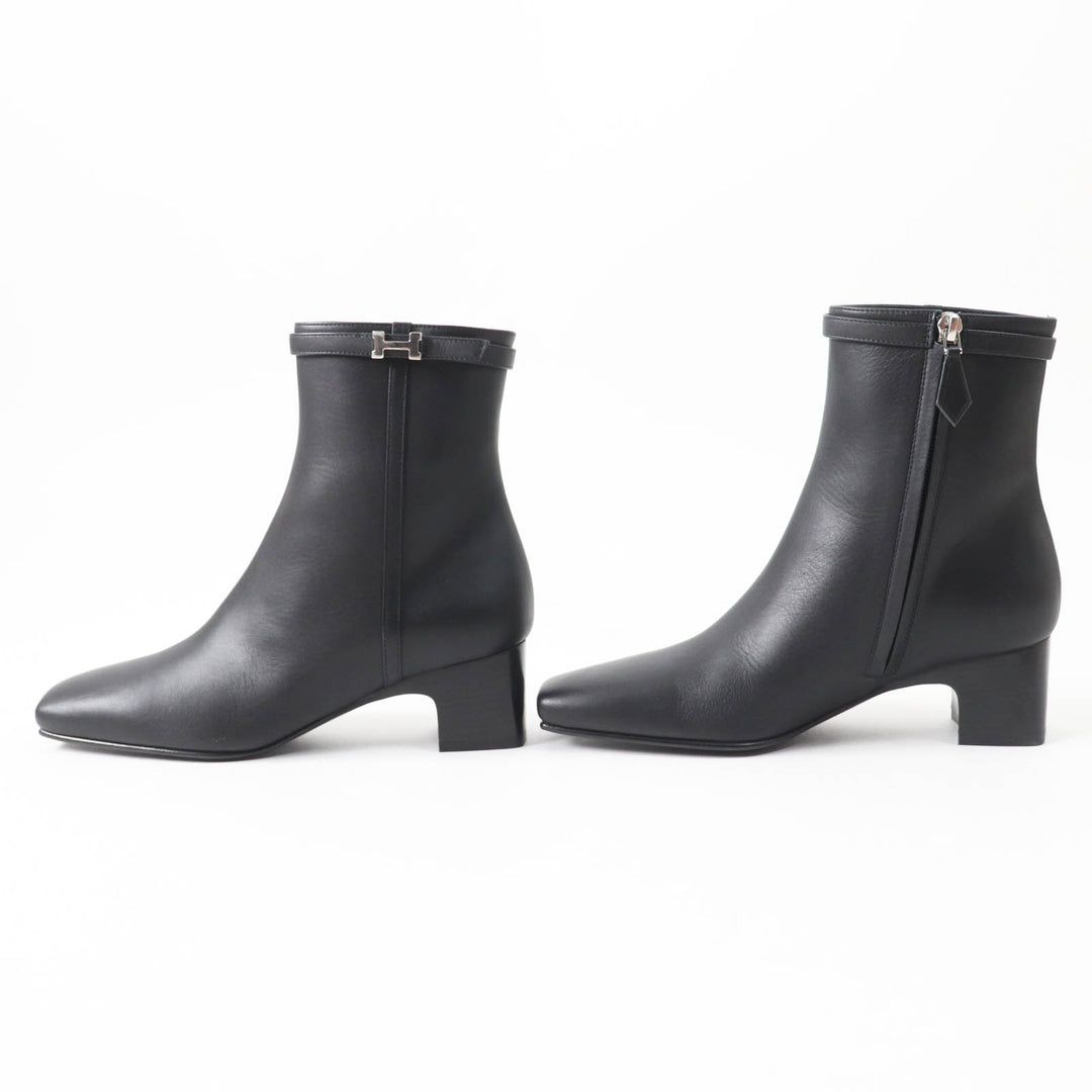 Pristine HERMES short boots Oh Mage H buckle black leather Women 36