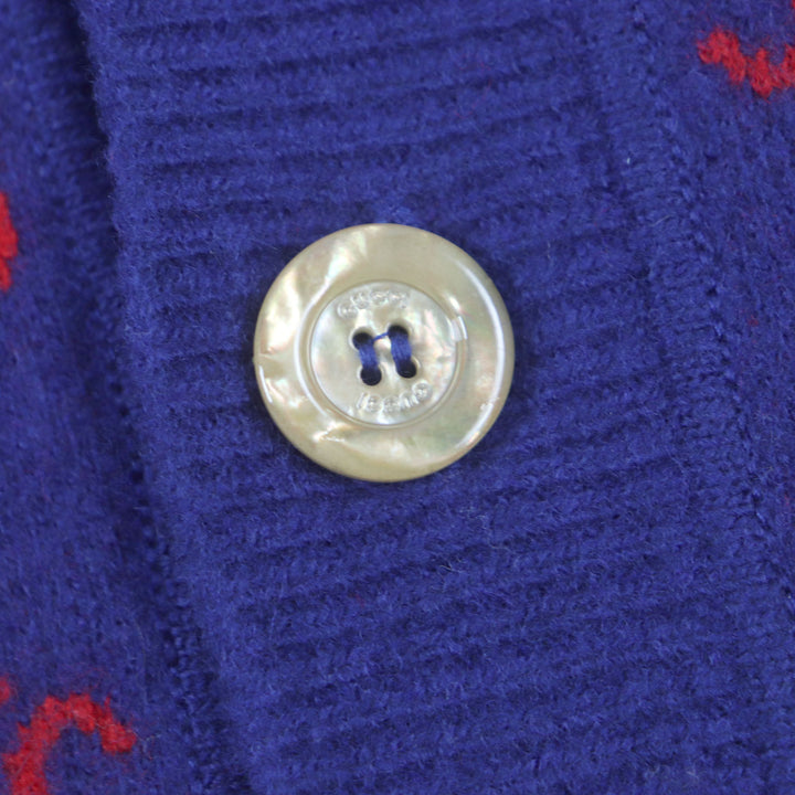 Excellent GUCCI cardigan GG pattern V-neck with logo shell buttons Blue red mens M 597724