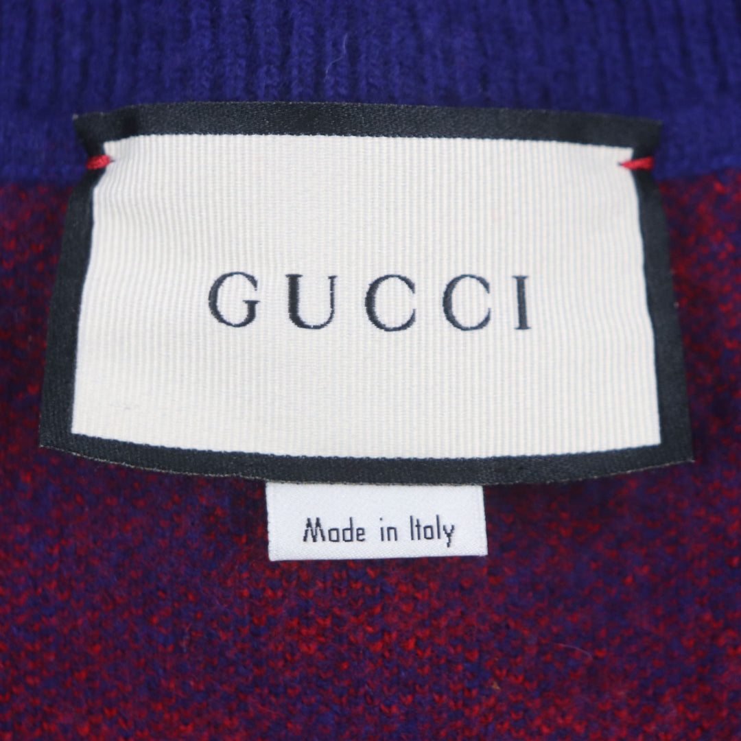 Excellent GUCCI cardigan GG pattern V-neck with logo shell buttons Blue red mens M 597724