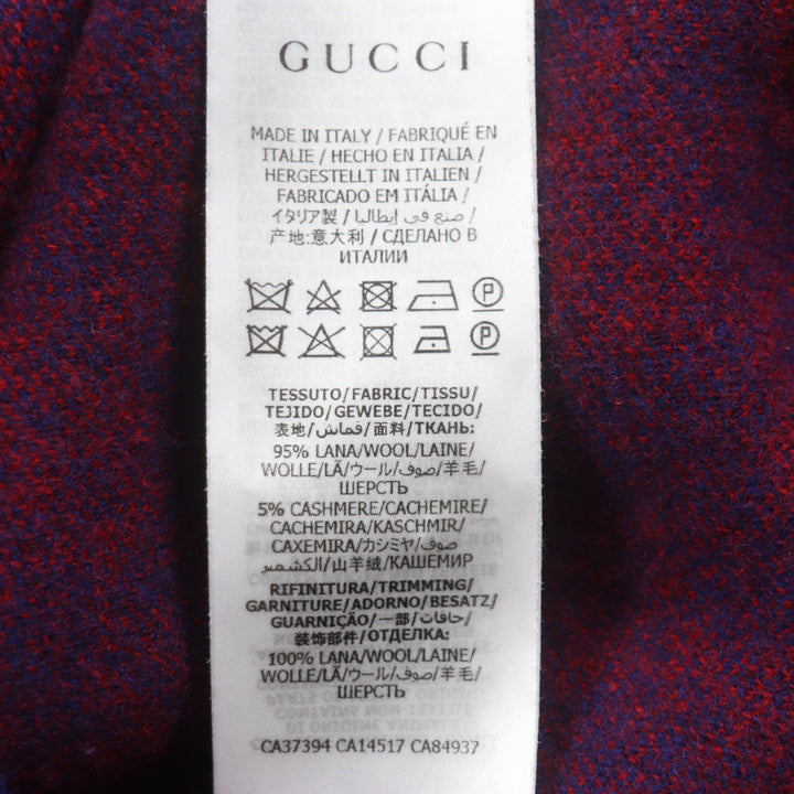 Excellent GUCCI cardigan GG pattern V-neck with logo shell buttons Blue red mens M 597724