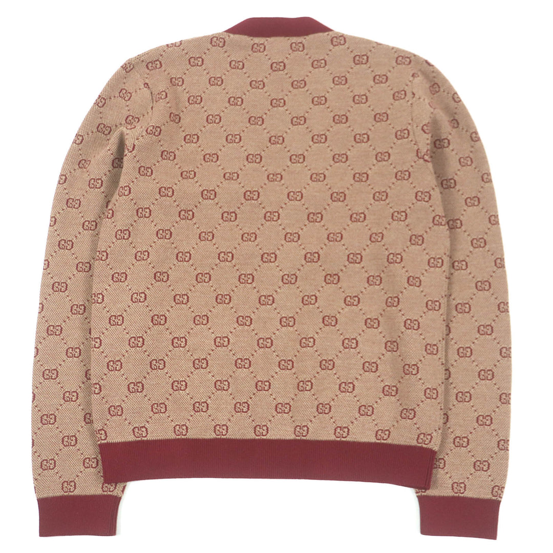 Excellent GUCCI sweater GG jacquard logo knit cardigan Bordeaux wool mens S 572631