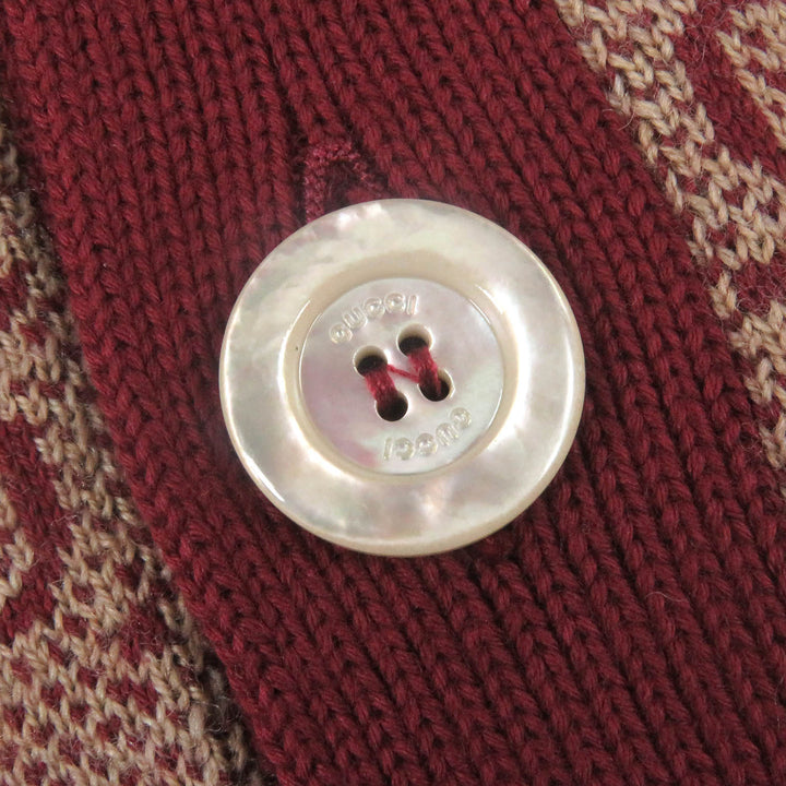 Excellent GUCCI sweater GG jacquard logo knit cardigan Bordeaux wool mens S 572631
