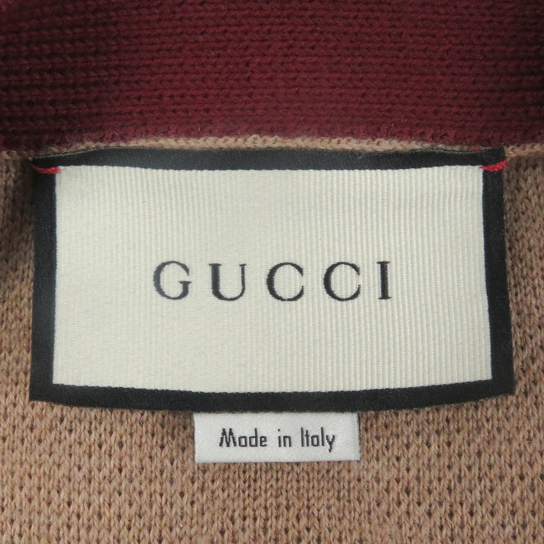 Excellent GUCCI sweater GG jacquard logo knit cardigan Bordeaux wool mens S 572631