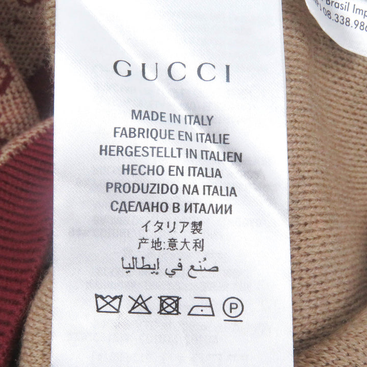 Excellent GUCCI sweater GG jacquard logo knit cardigan Bordeaux wool mens S 572631