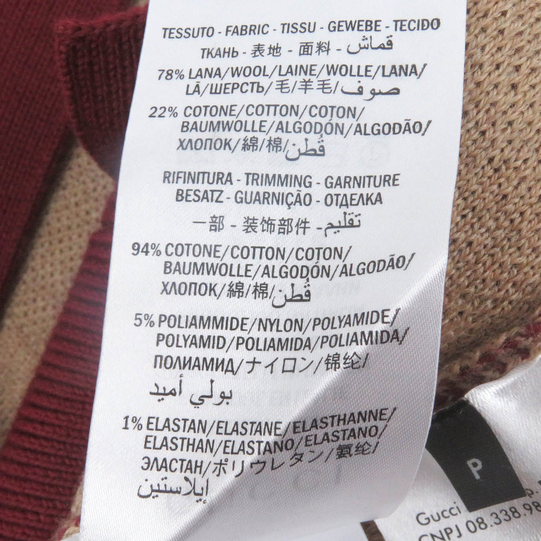 Excellent GUCCI sweater GG jacquard logo knit cardigan Bordeaux wool mens S 572631