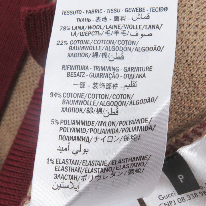 Excellent GUCCI sweater GG jacquard logo knit cardigan Bordeaux wool mens S 572631