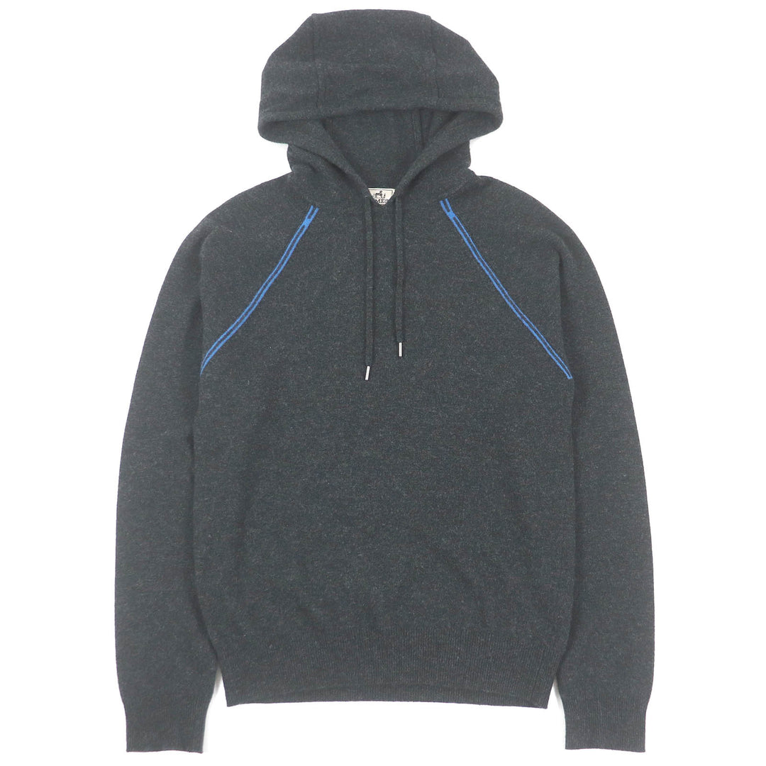 Great HERMES Parker H logo pullover hoodie knit Dark gray wool mens S