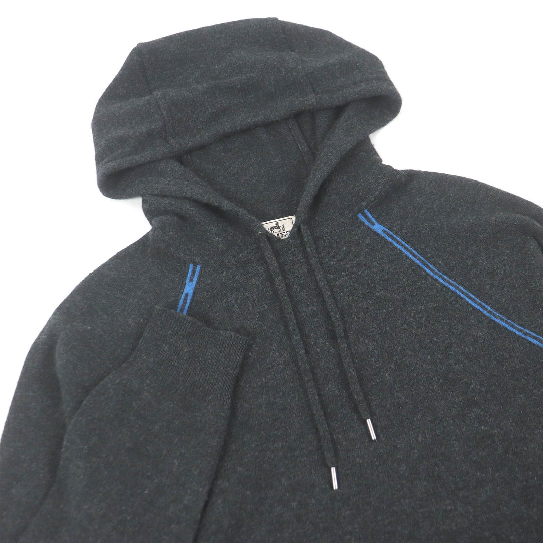 Great HERMES Parker H logo pullover hoodie knit Dark gray wool mens S