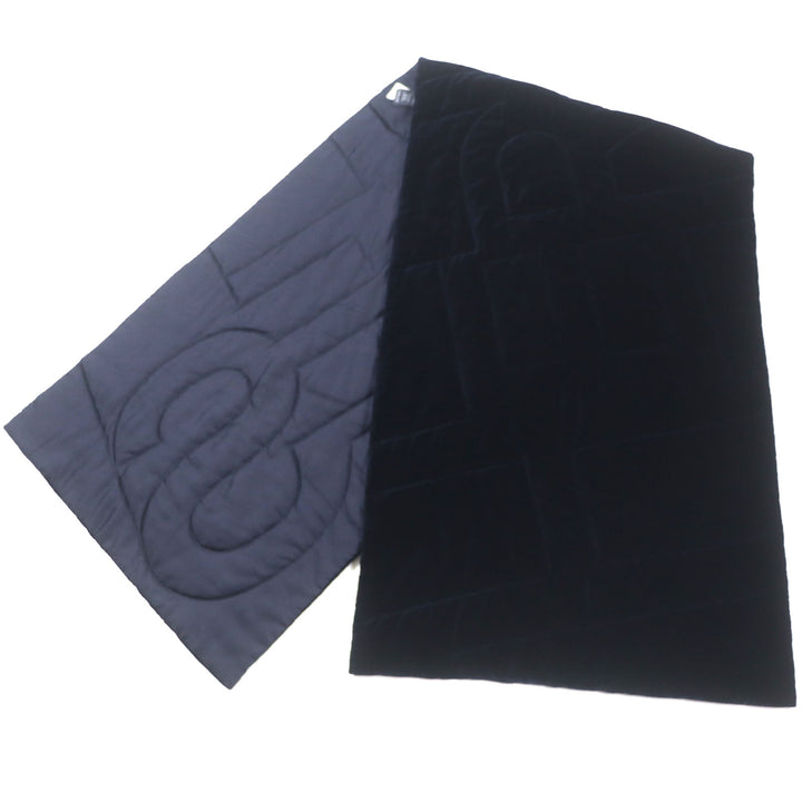 Excellent HERMES shawl Velour logo quilted padded large scarf blanket Navy silk mens