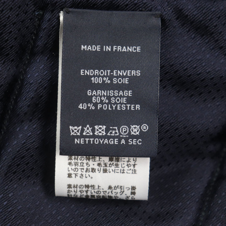 Excellent HERMES shawl Velour logo quilted padded large scarf blanket Navy silk mens