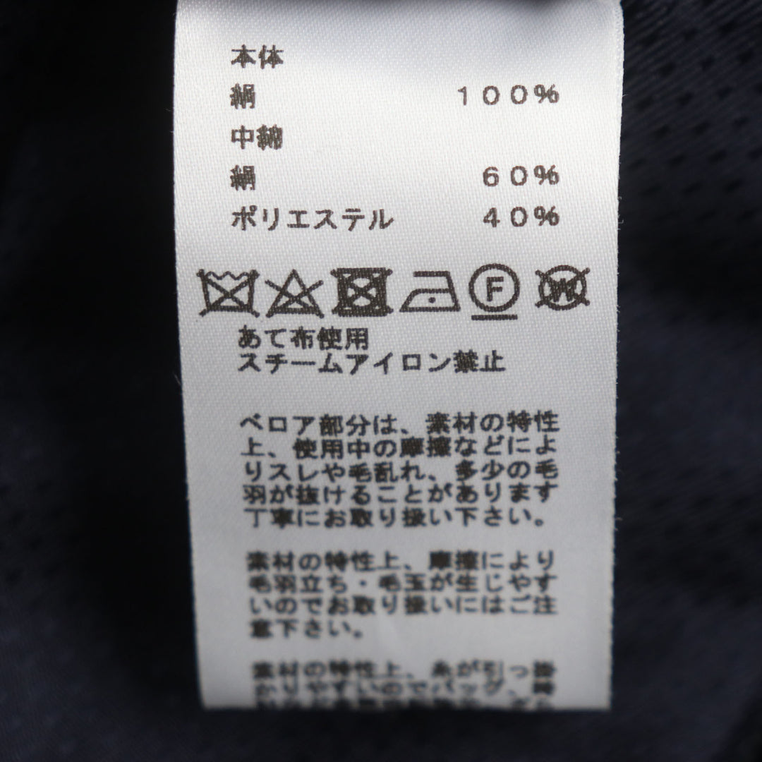 Excellent HERMES shawl Velour logo quilted padded large scarf blanket Navy silk mens
