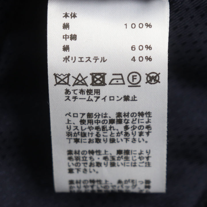 Excellent HERMES shawl Velour logo quilted padded large scarf blanket Navy silk mens