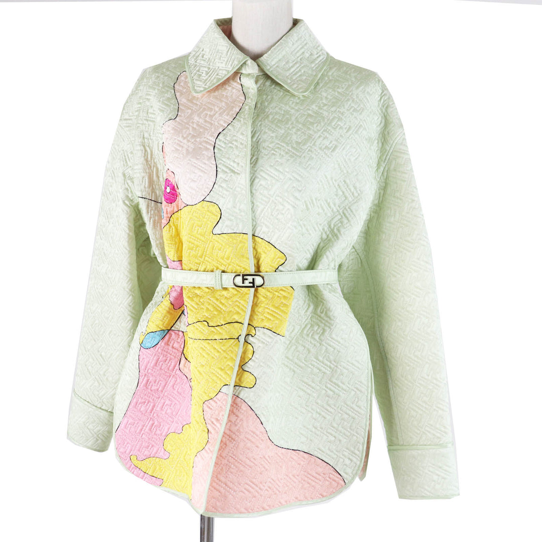 Pristine FENDI Jacket by Kim Jones Hairdo Girls Belted FF logo silk Women 38 FJ7264