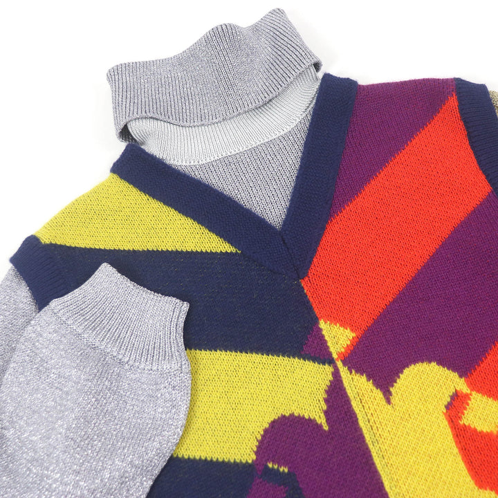Excellent GUCCI sweater GG logo jacquard turtleneck multicolor mens S 724770
