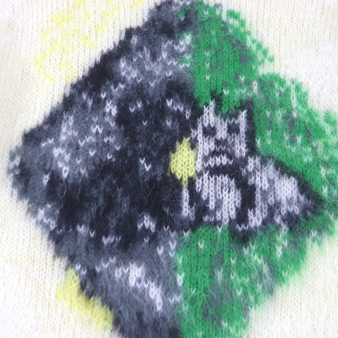 Excellent DIOR Peter Doig sweater animal yellow-green mohair mens S 143M645CT273