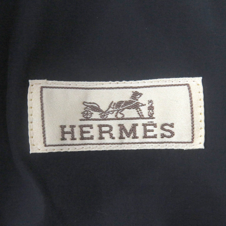 Excellent HERMES Chester coat Check Pattern Double Breasted Padded Navy wool