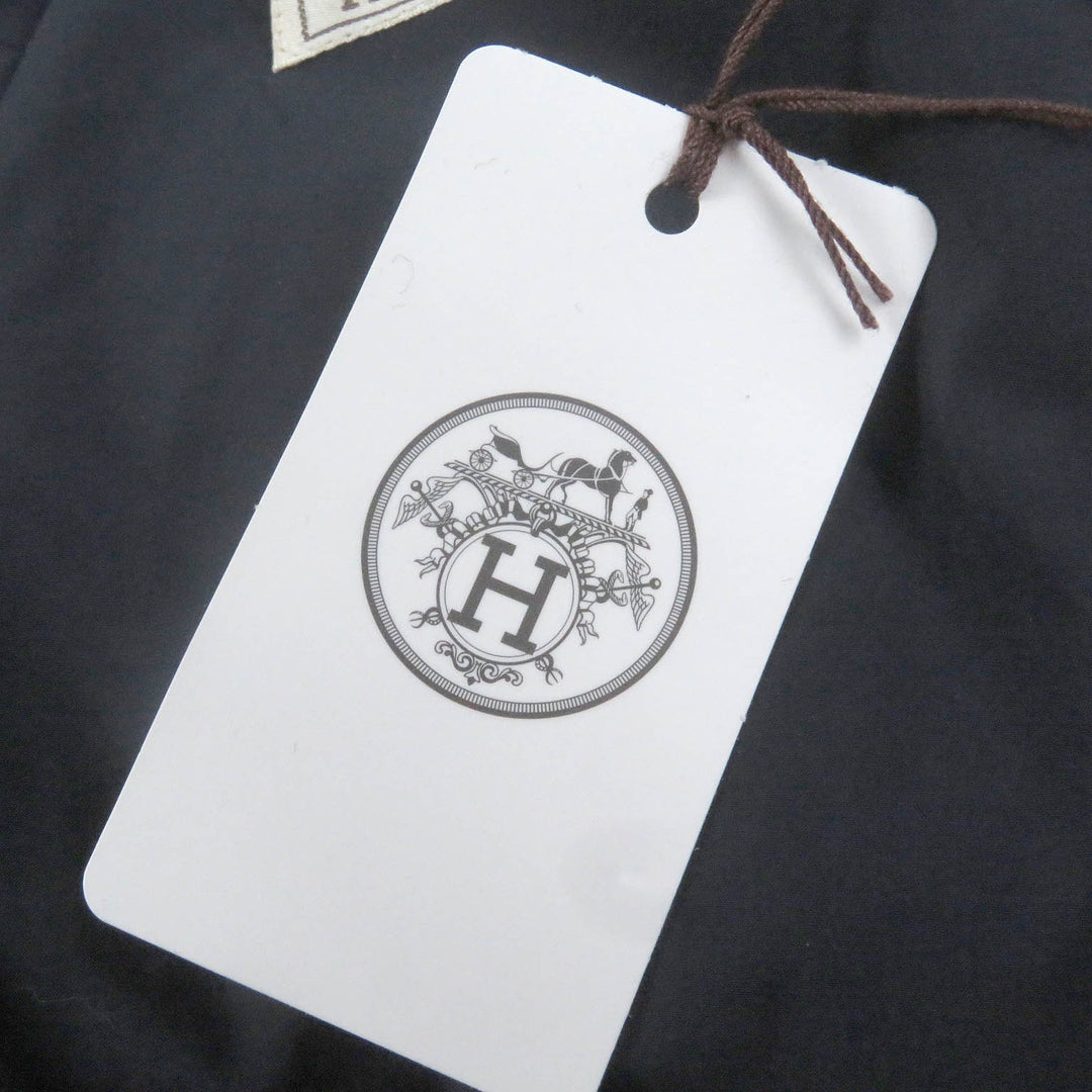 Excellent HERMES Chester coat Check Pattern Double Breasted Padded Navy wool