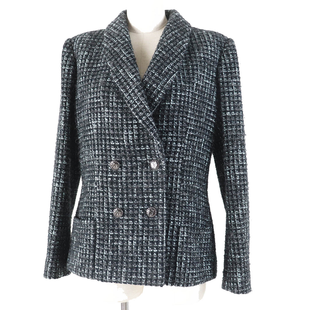 Excellent CHANEL tailored jacket Pre-Collection Look47 black turquoise Women 38 22B P73315