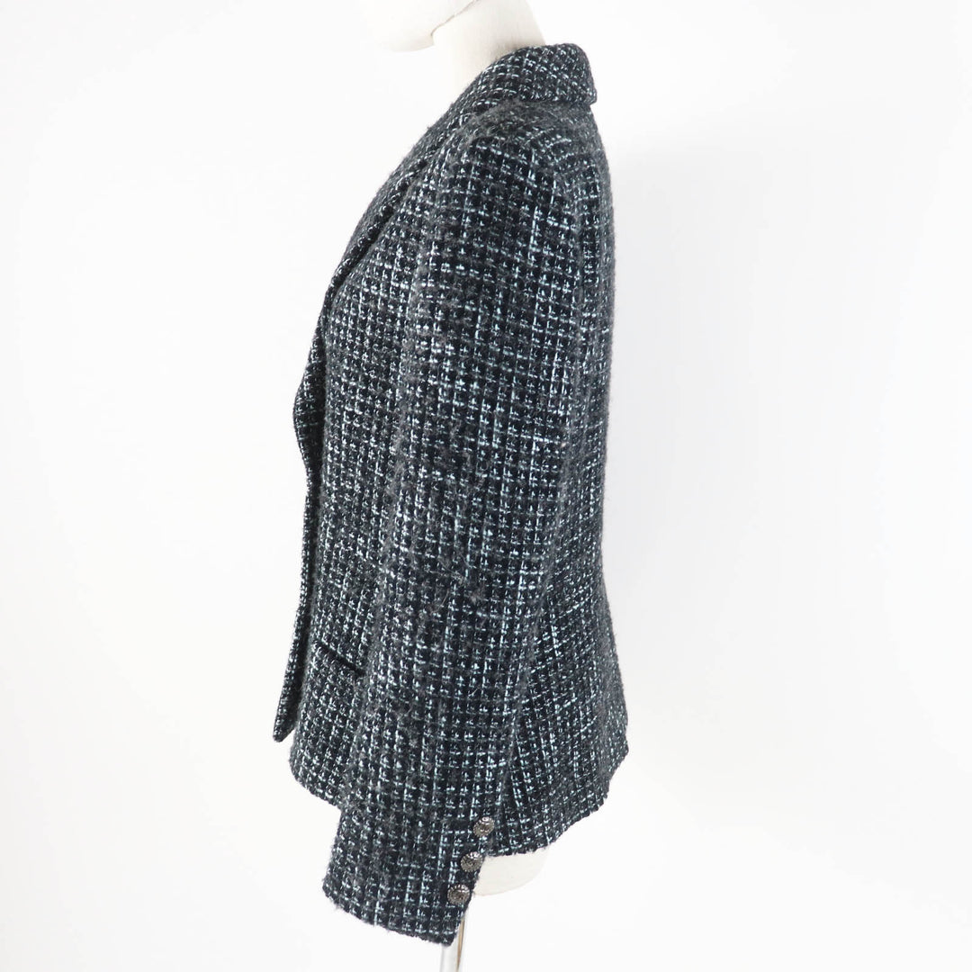 Excellent CHANEL tailored jacket Pre-Collection Look47 black turquoise Women 38 22B P73315