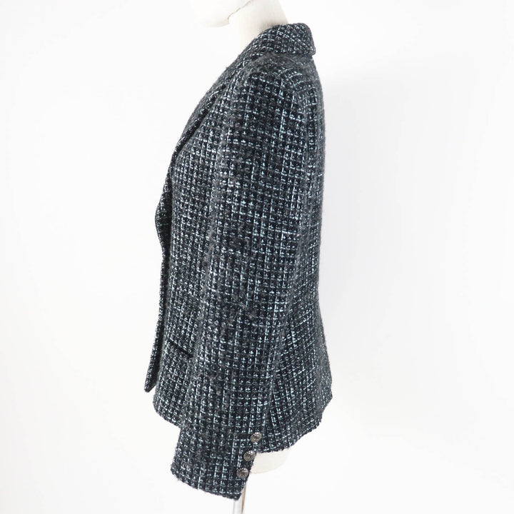 Excellent CHANEL tailored jacket Pre-Collection Look47 black turquoise Women 38 22B P73315